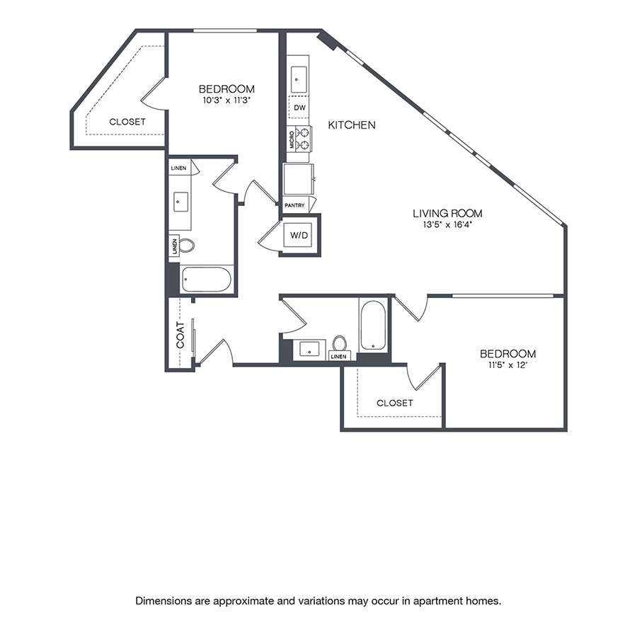 Rendering of the Westminster floor plan with 2 bedroom[s] and 2 bathroom[s] at Griffis Shoreline