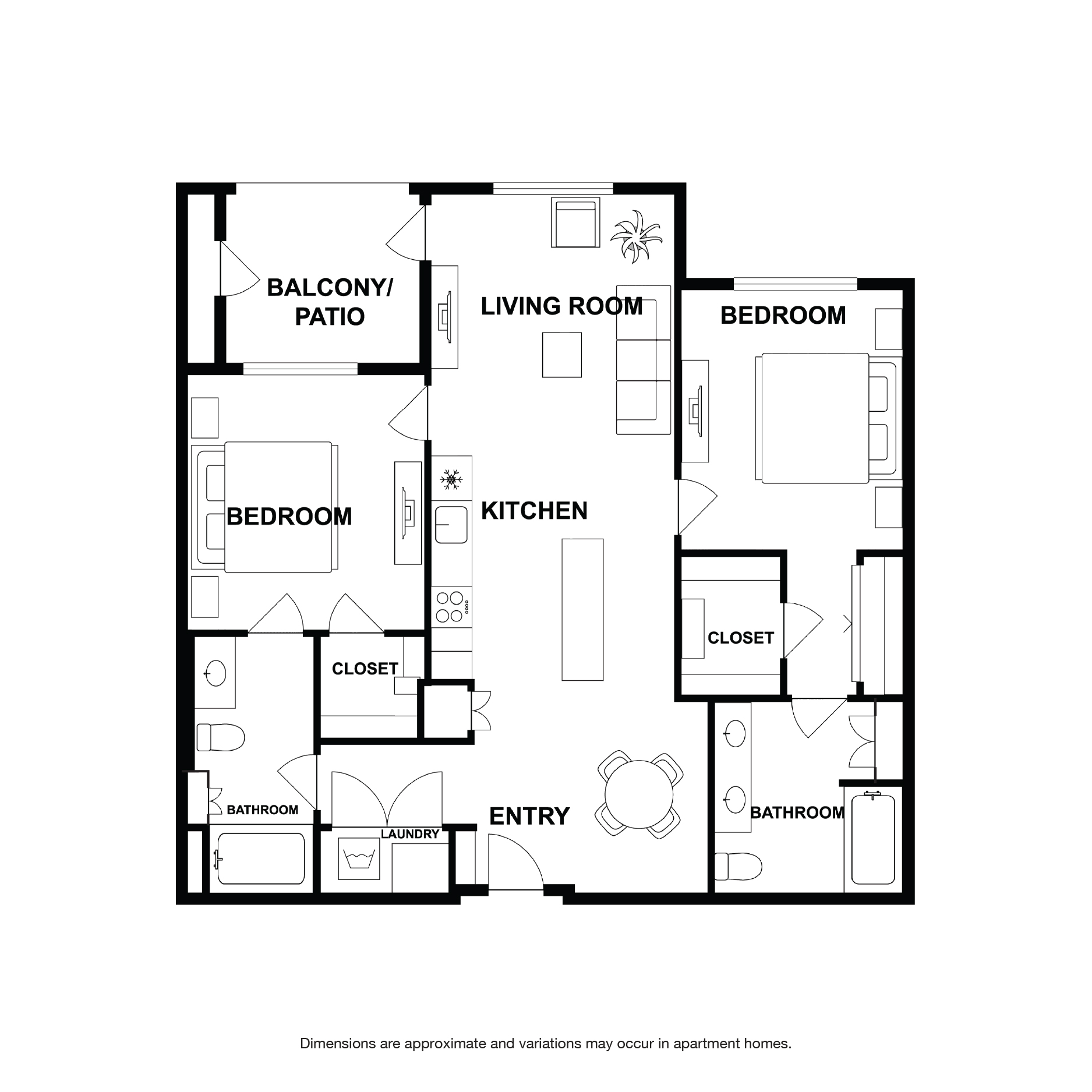 Rendering of the Lincoln floor plan with 2 bedroom[s] and 2 bathroom[s] at Griffis Platinum Triangle