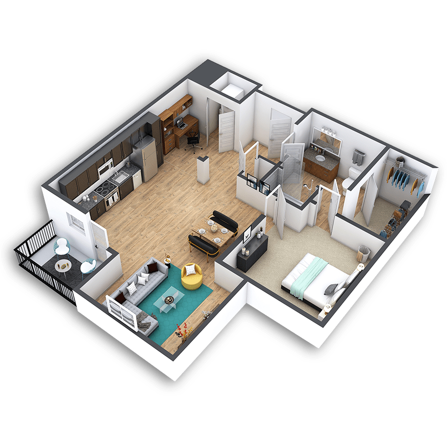 Rendering of the Civic Center Platinum floor plan with 1 bedroom[s] and 1 bathroom[s] at Griffis North Union