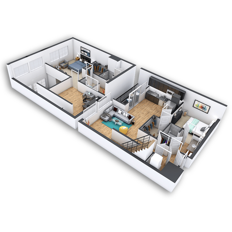 Rendering of the Washington Park Platinum floor plan with 2 bedroom[s] and 2 bathroom[s] at Griffis North Union