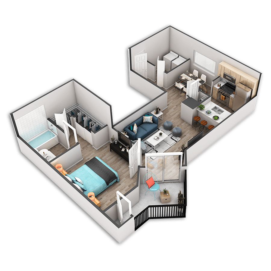 Rendering of the Atlantic Platinum floor plan with 1 bedroom[s] and 1 bathroom[s] at Griffis Belltown