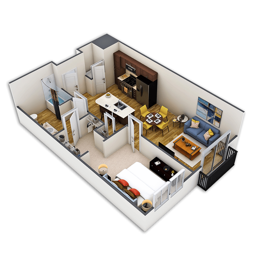 Rendering of the Market floor plan with 1 bedroom[s] and 1 bathroom[s] at Griffis Union Station