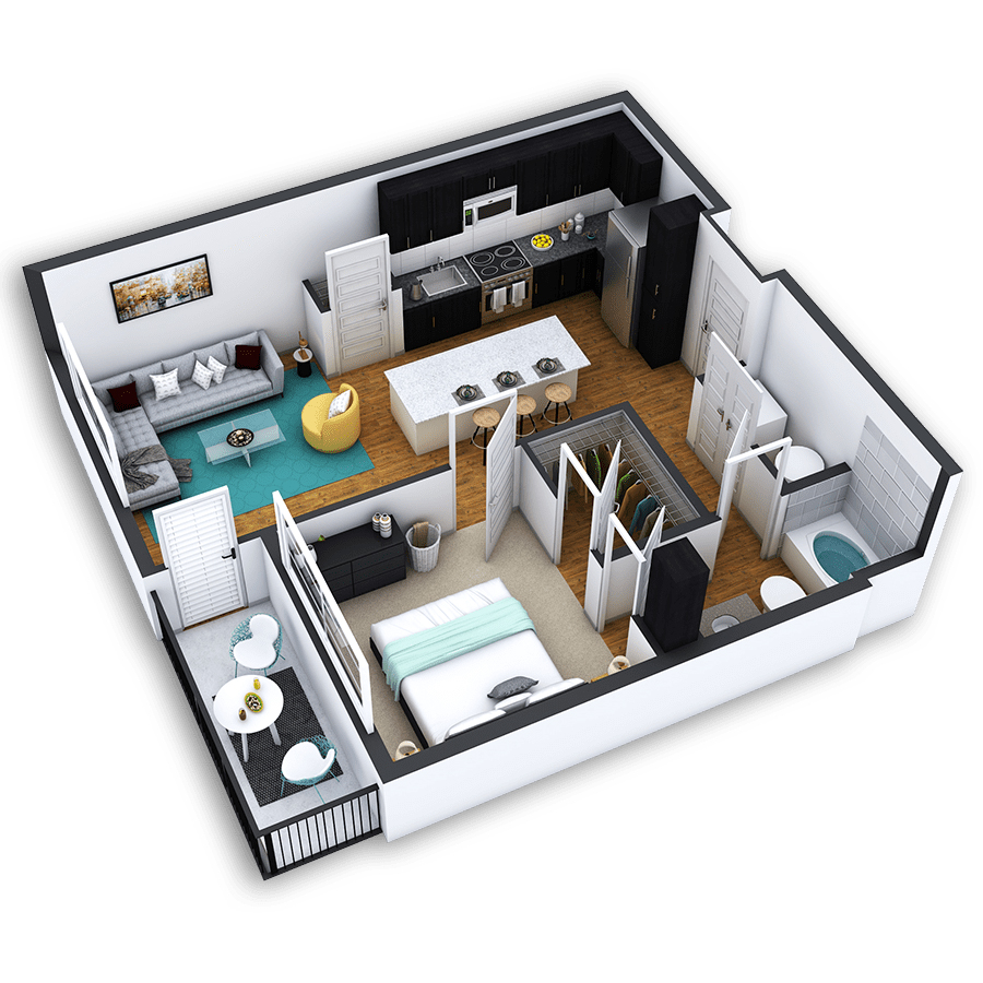 Rendering of the Clayton Platinum floor plan with 1 bedroom[s] and 1 bathroom[s] at Griffis North Union