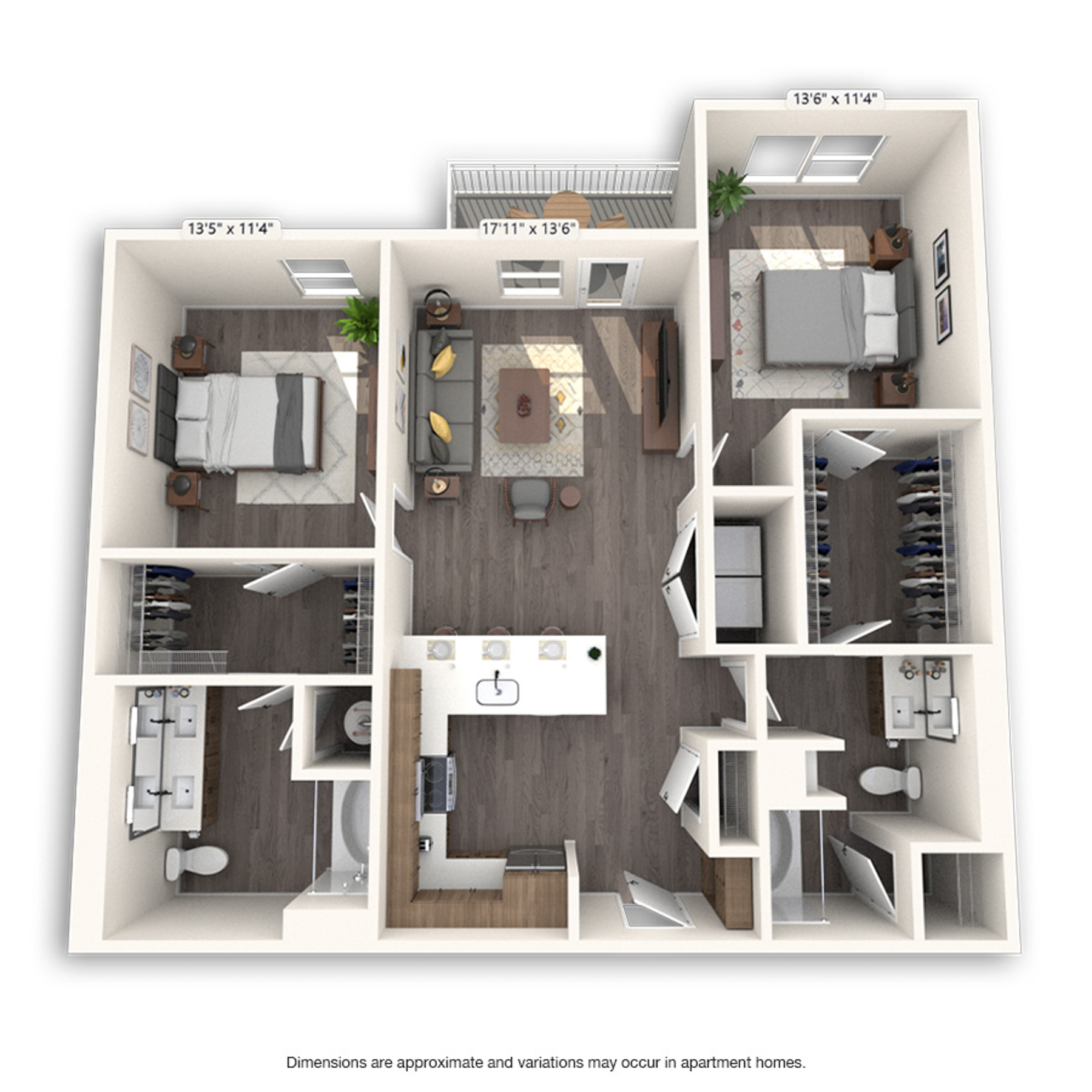Rendering of the Milwaukee Platinum floor plan with 2 bedroom[s] and 2 bathroom[s] at Griffis Cherry Creek North
