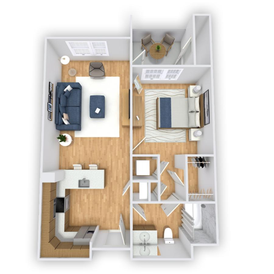 Rendering of the Baylands floor plan with 1 bedroom[s] and 1 bathroom[s] at Griffis South Bay