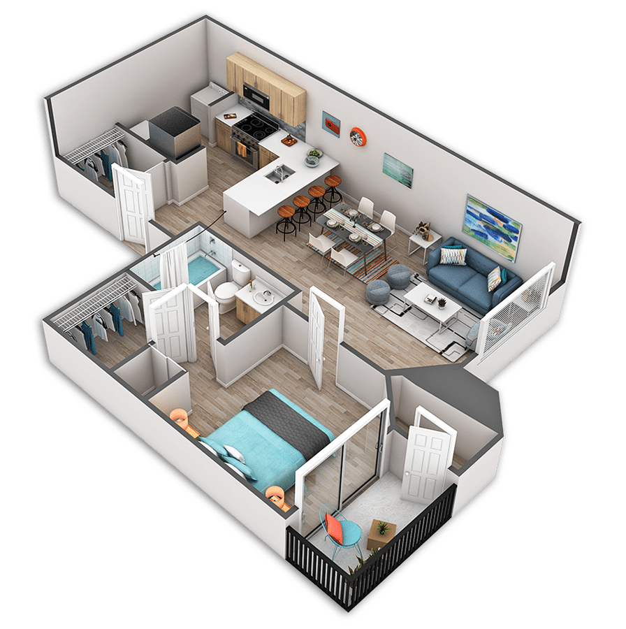 Rendering of the Union Platinum floor plan with 1 bedroom[s] and 1 bathroom[s] at Griffis Belltown