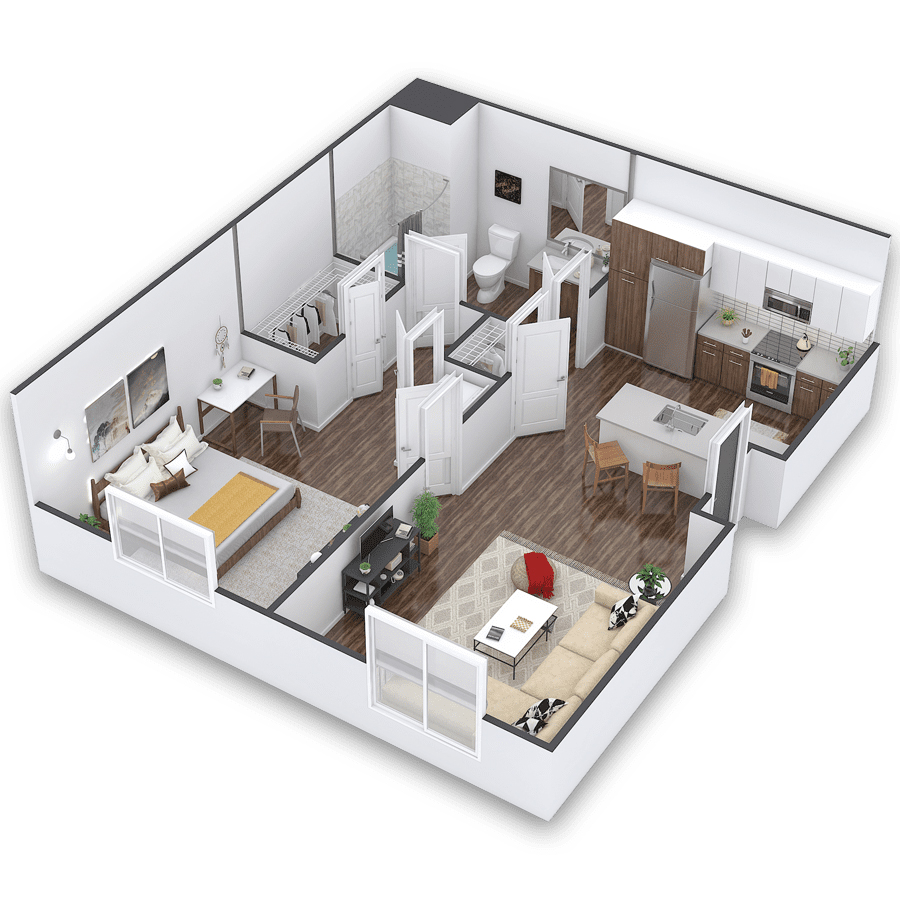 Rendering of the Froome Platinum floor plan with 1 bedroom[s] and 1 bathroom[s] at Griffis Cherry Creek