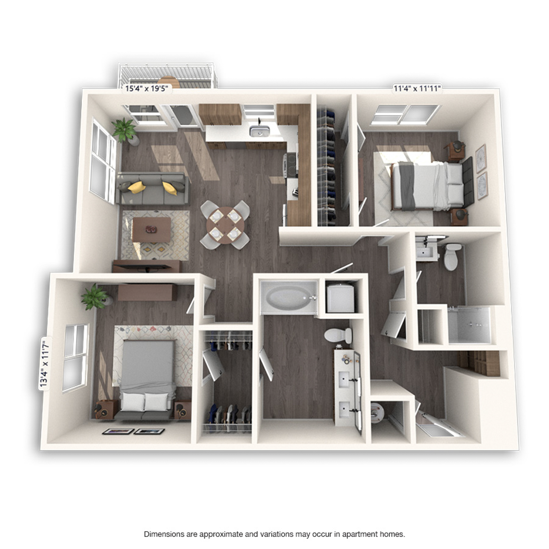 Rendering of the Josephine Platinum floor plan with 2 bedroom[s] and 2 bathroom[s] at Griffis Cherry Creek North