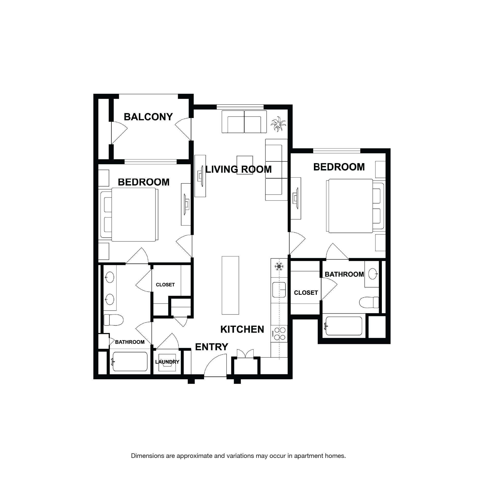 Rendering of the La Palma floor plan with 2 bedroom[s] and 2 bathroom[s] at Griffis Platinum Triangle