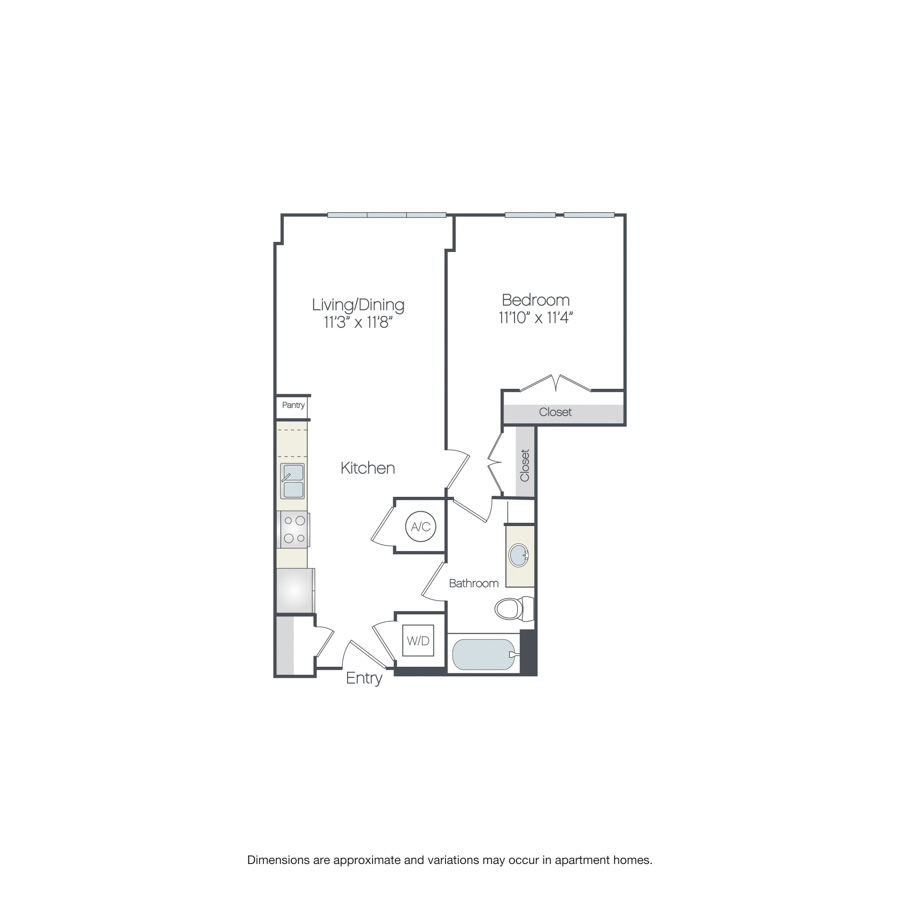 Rendering of the Cheltenham floor plan with 1 bedroom[s] and 1 bathroom[s] at Griffis Edgemoor