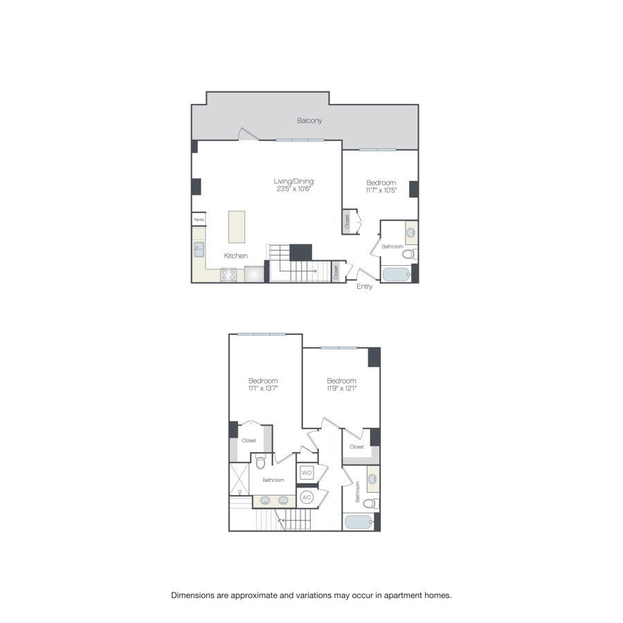 Rendering of the Waverly floor plan with 3 bedroom[s] and 3 bathroom[s] at Griffis Edgemoor