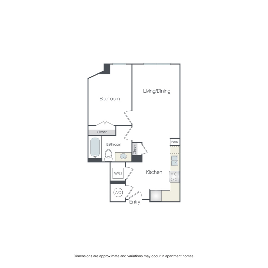 Rendering of the Exfair Affordable floor plan with 1 bedroom[s] and 1 bathroom[s] at Griffis Edgemoor