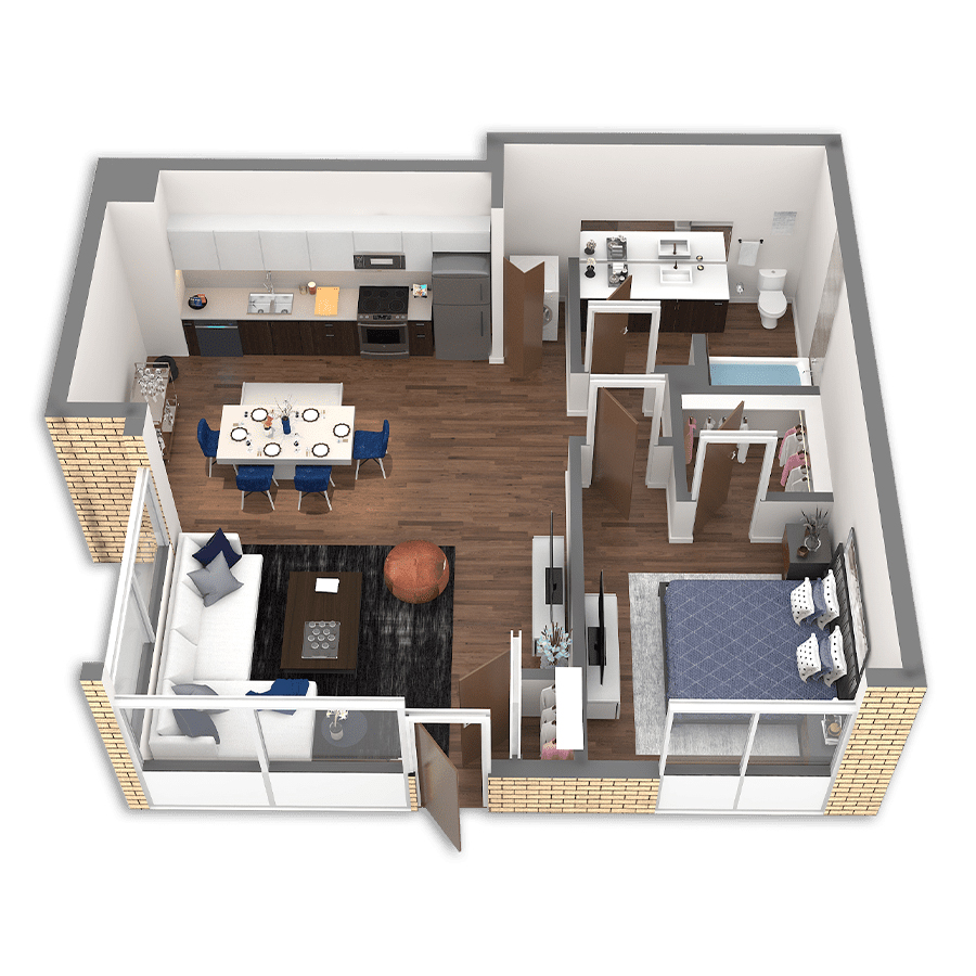 Rendering of the Butte Platinum floor plan with 1 bedroom[s] and 1 bathroom[s] at Griffis South Waterfront