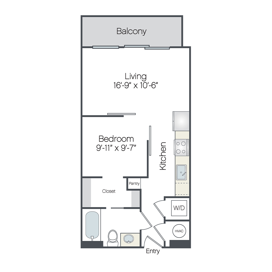 Rendering of the Jensen floor plan with a Studio bedroom and 1 bathroom[s] at Griffis West Palm