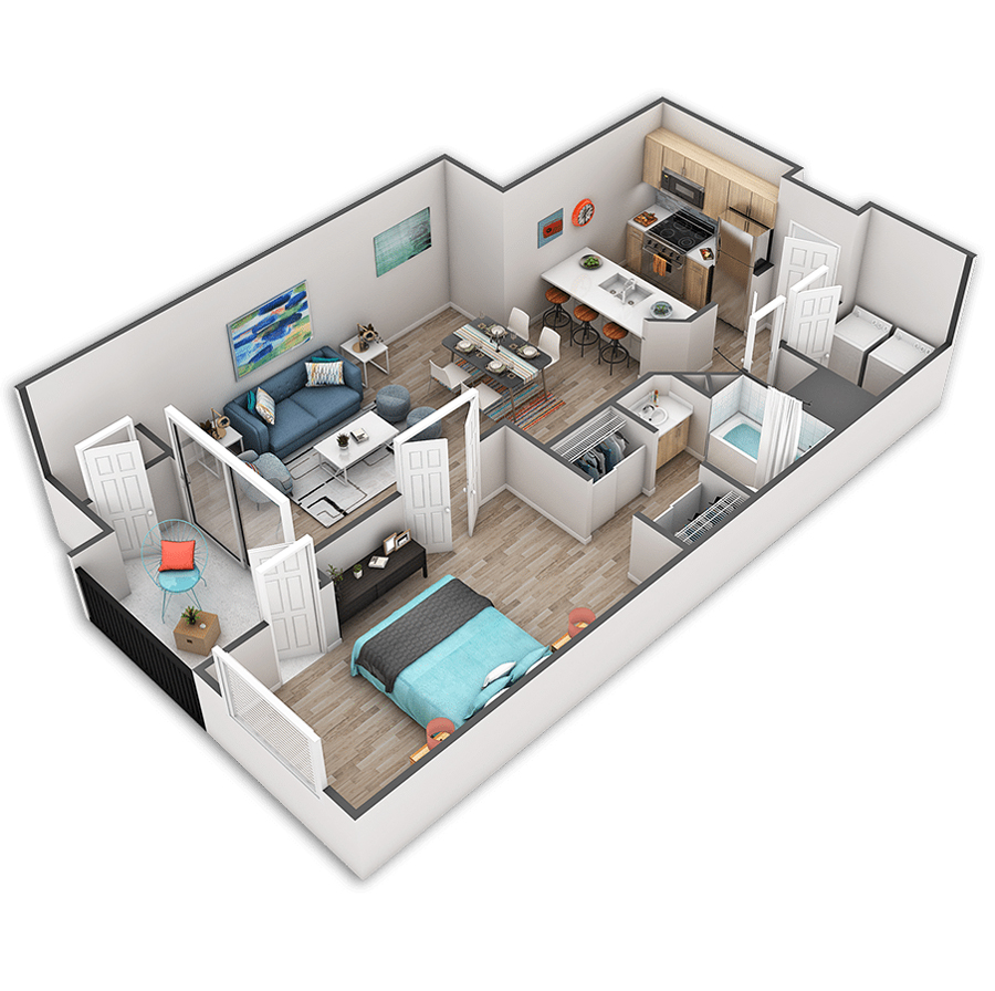 Rendering of the Pike Platinum floor plan with 1 bedroom[s] and 1 bathroom[s] at Griffis Belltown