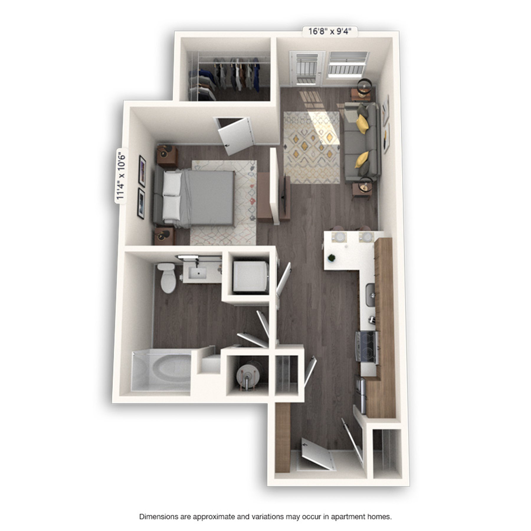 Rendering of the Bellaire Platinum floor plan with a Studio bedroom and 1 bathroom[s] at Griffis Cherry Creek North
