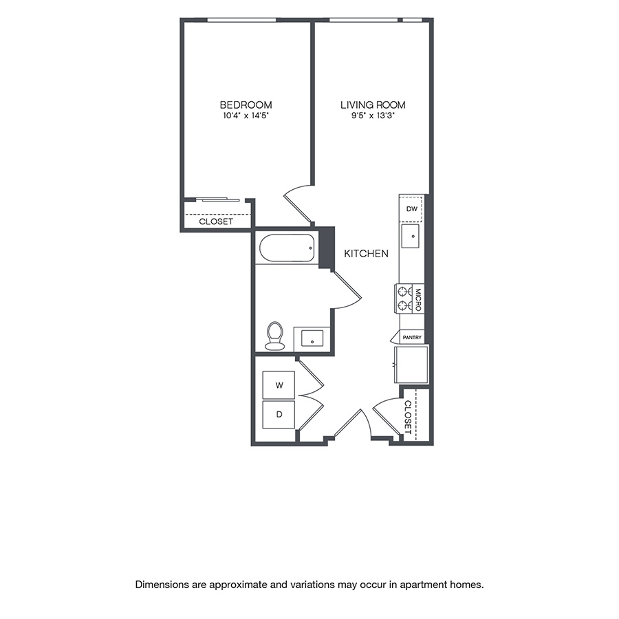 Rendering of the Glenwood floor plan with 1 bedroom[s] and 1 bathroom[s] at Griffis Shoreline