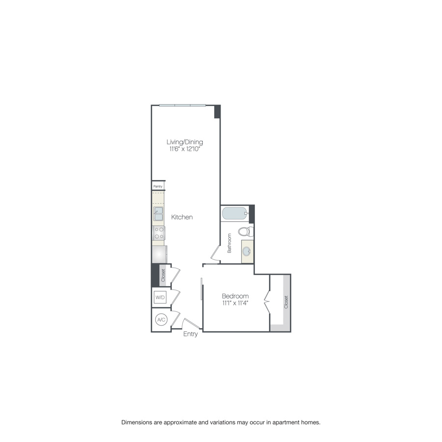 Rendering of the Bradley floor plan with 1 bedroom[s] and 1 bathroom[s] at Griffis Edgemoor