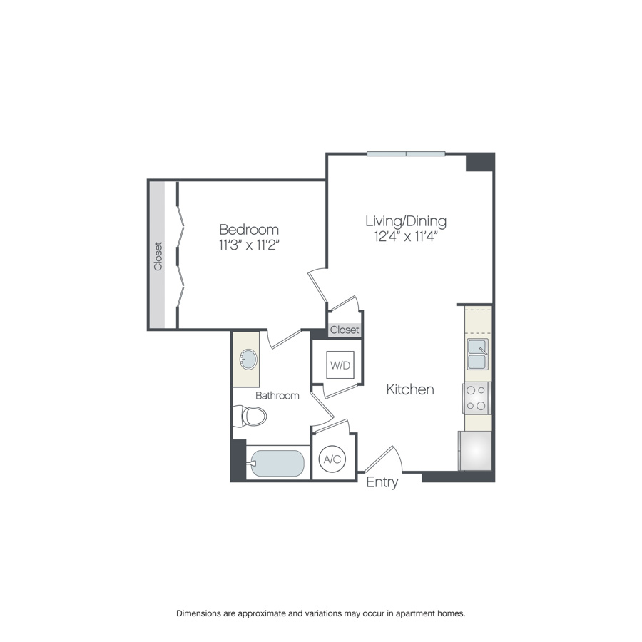 Rendering of the Auburn floor plan with 1 bedroom[s] and 1 bathroom[s] at Griffis Edgemoor