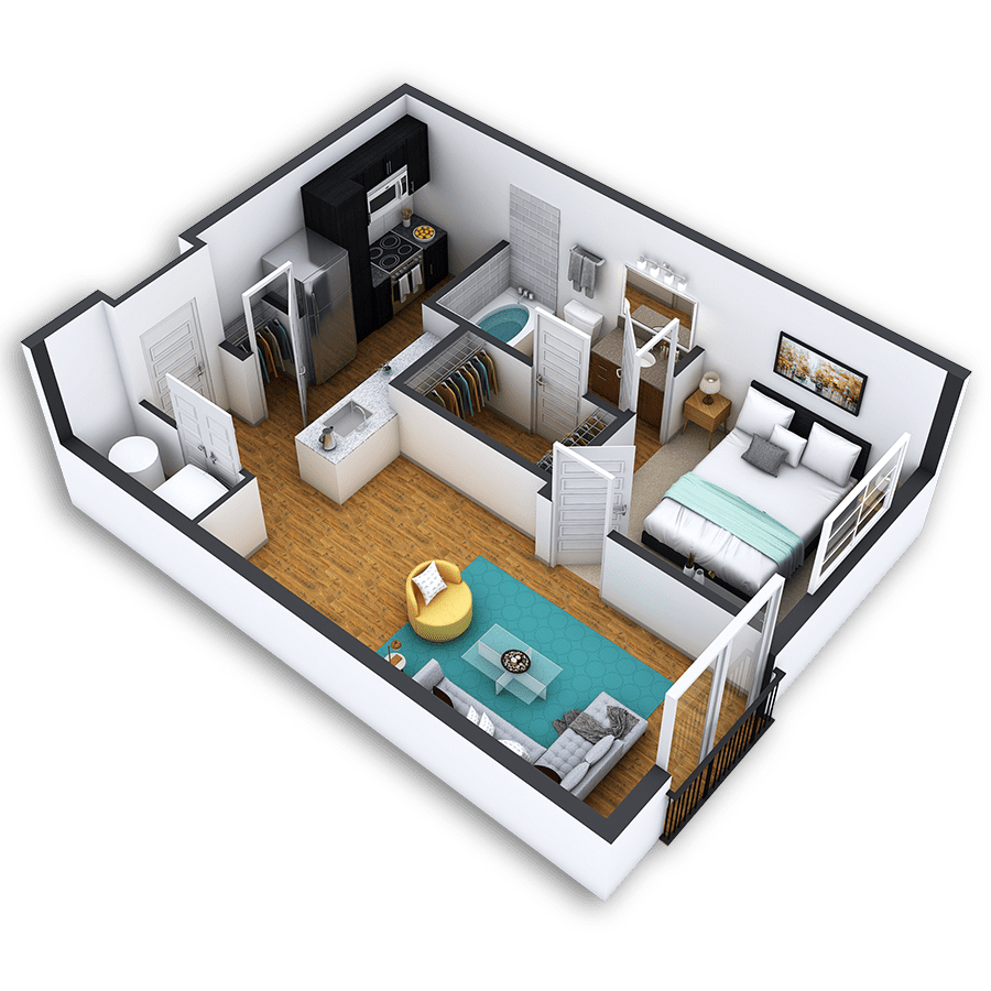Rendering of the Capitol Hill Platinum floor plan with 1 bedroom[s] and 1 bathroom[s] at Griffis North Union