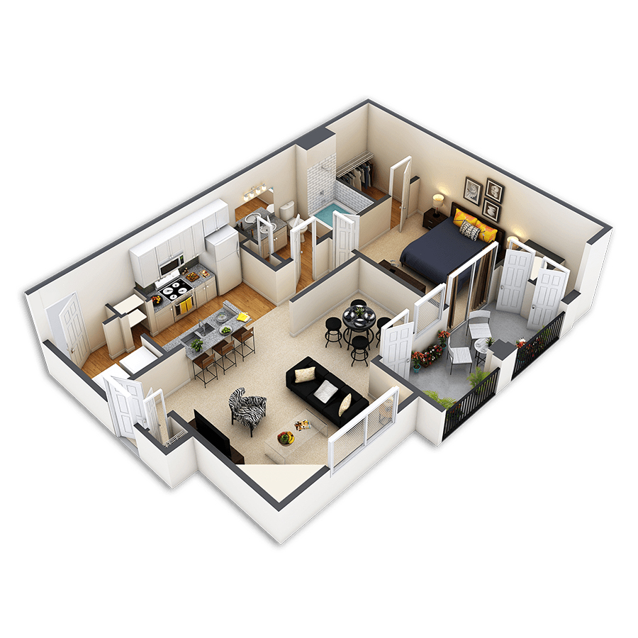 Rendering of the Cambridge Platinum floor plan with 1 bedroom[s] and 1 bathroom[s] at Sagebrook