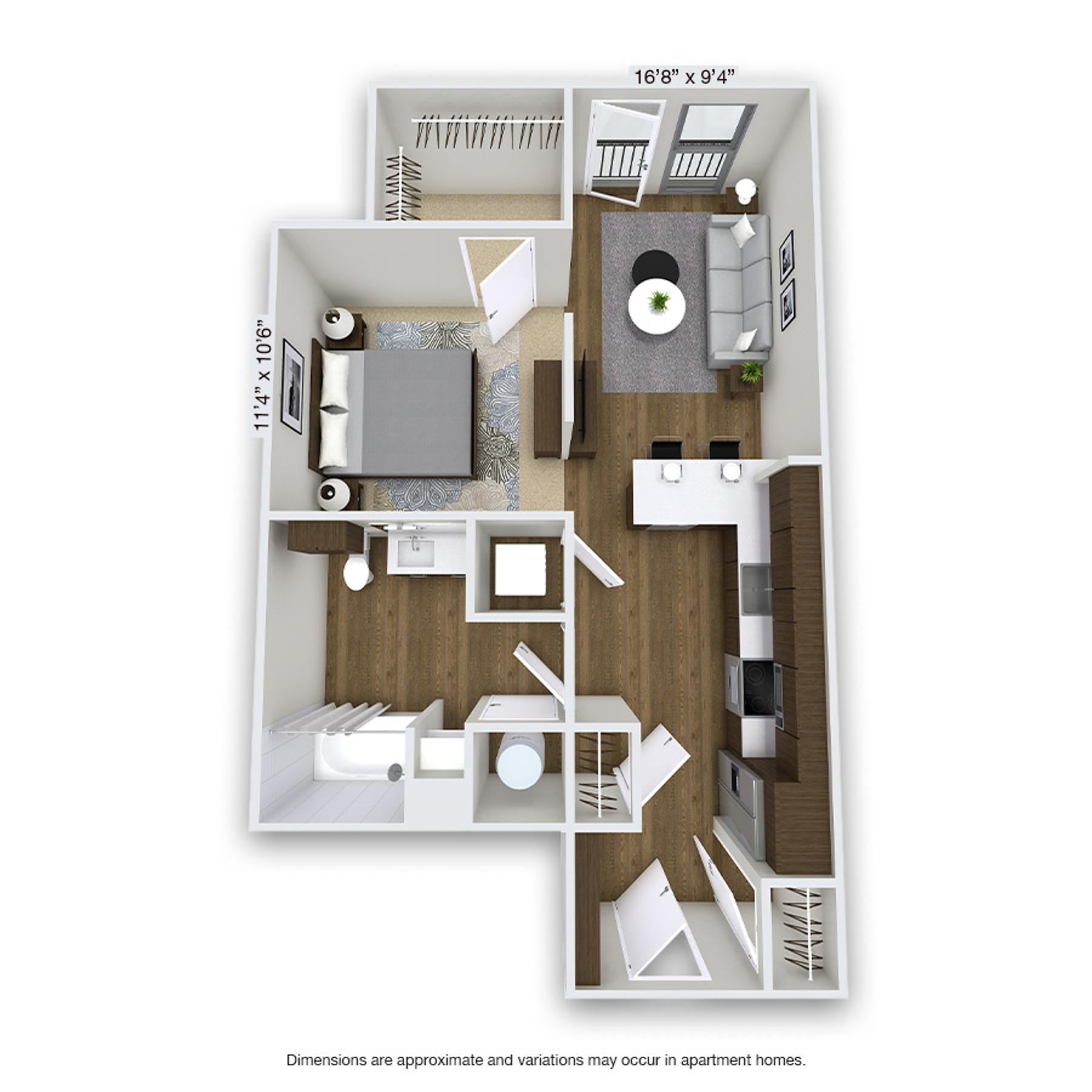 Rendering of the Bellaire floor plan with a Studio bedroom and 1 bathroom[s] at Griffis Cherry Creek North