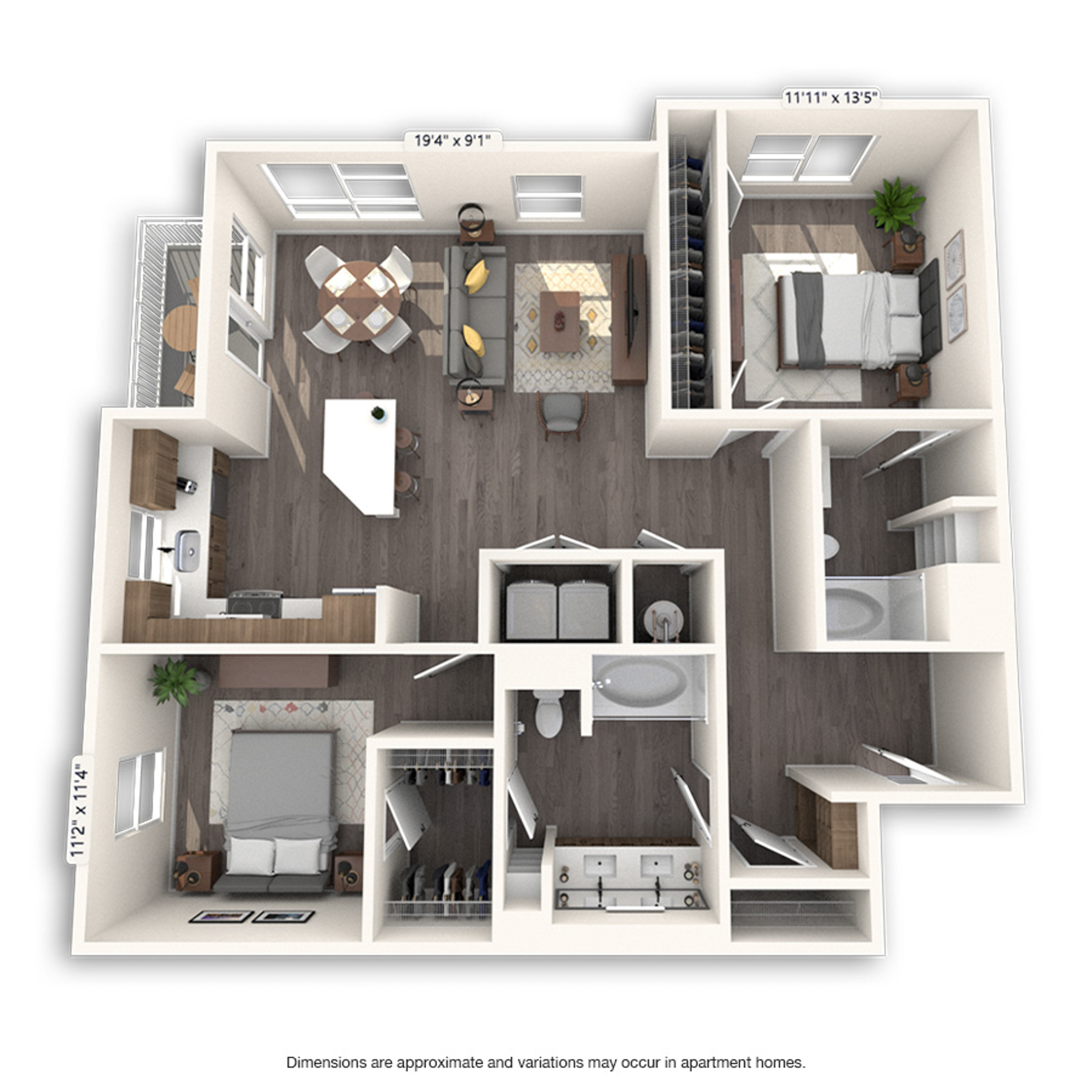 Rendering of the Steele Platinum floor plan with 2 bedroom[s] and 2 bathroom[s] at Griffis Cherry Creek North