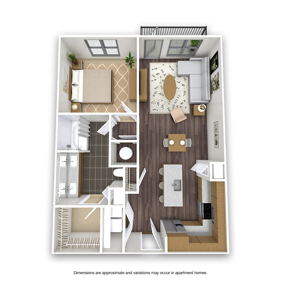 Rendering of the Hondo floor plan with 1 bedroom[s] and 1 bathroom[s] at Griffis Oak Lawn