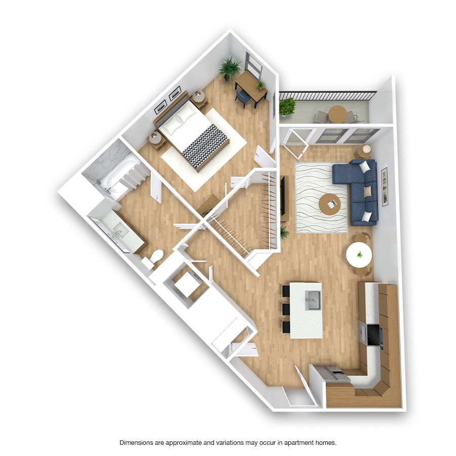 Rendering of the Gothic Platinum floor plan with 1 bedroom[s] and 1 bathroom[s] at Griffis at Fiddler's Green
