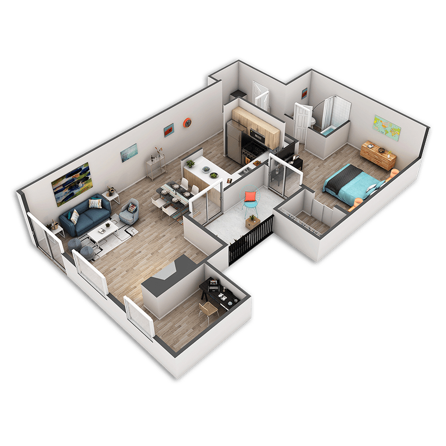 Rendering of the Paramount Platinum floor plan with 1 bedroom[s] and 1 bathroom[s] at Griffis Belltown