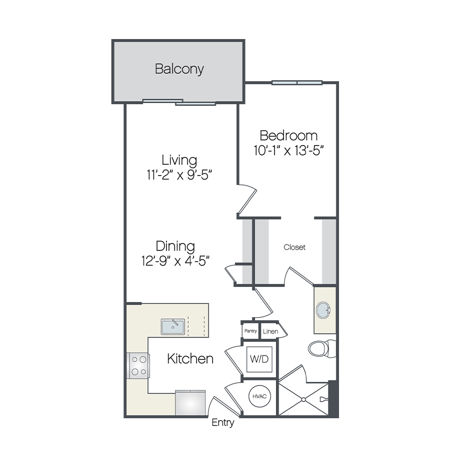 Rendering of the Miami floor plan with 1 bedroom[s] and 1 bathroom[s] at Griffis West Palm