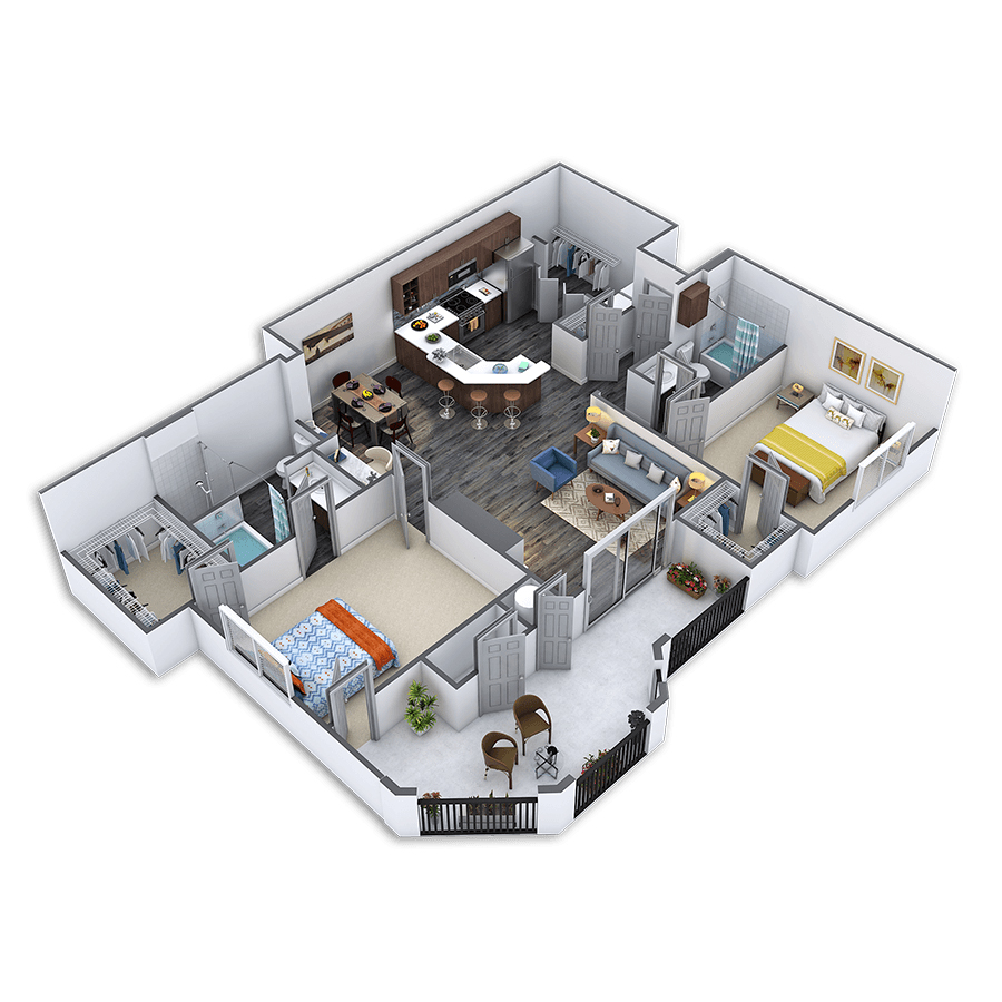 Rendering of the Distinctive - Platinum floor plan with 2 bedroom[s] and 2 bathroom[s] at Griffis Lakeline Station