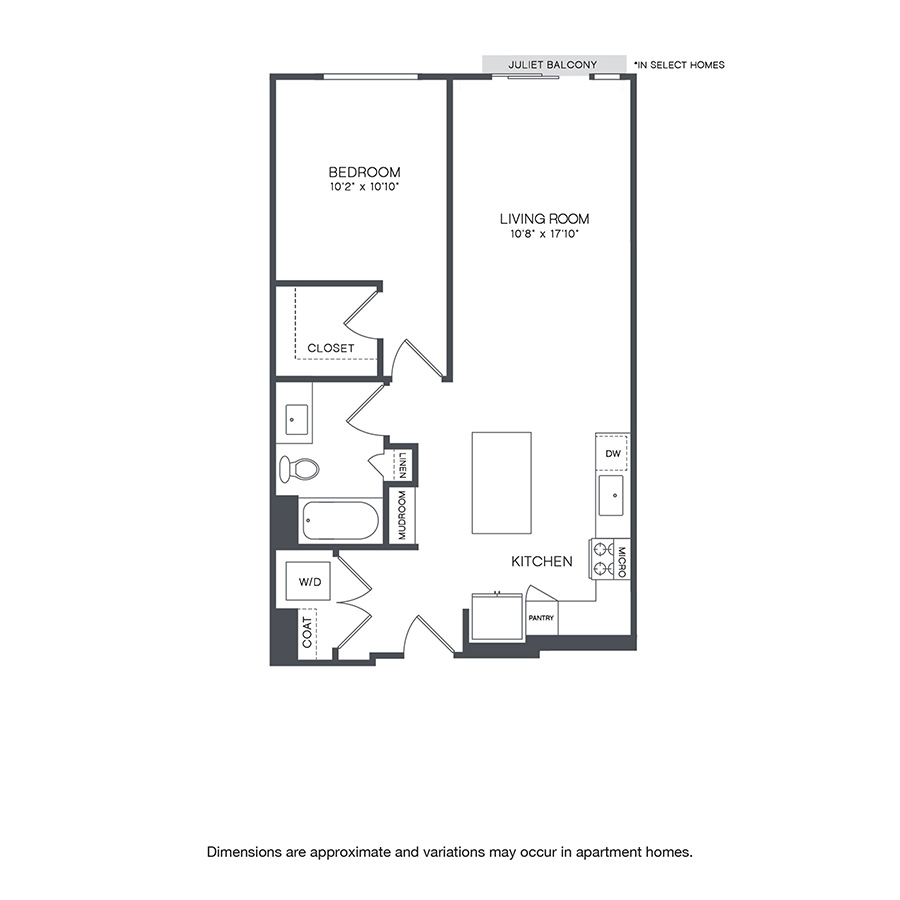 Rendering of the Midvale Affordable floor plan with 1 bedroom[s] and 1 bathroom[s] at Griffis Shoreline