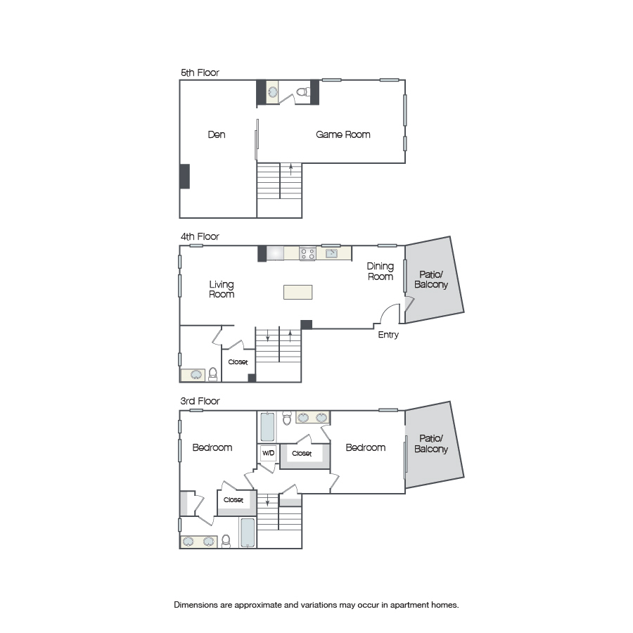 Rendering of the Ross floor plan with 2 bedroom[s] and 2 bathroom[s] at Griffis Platinum Triangle