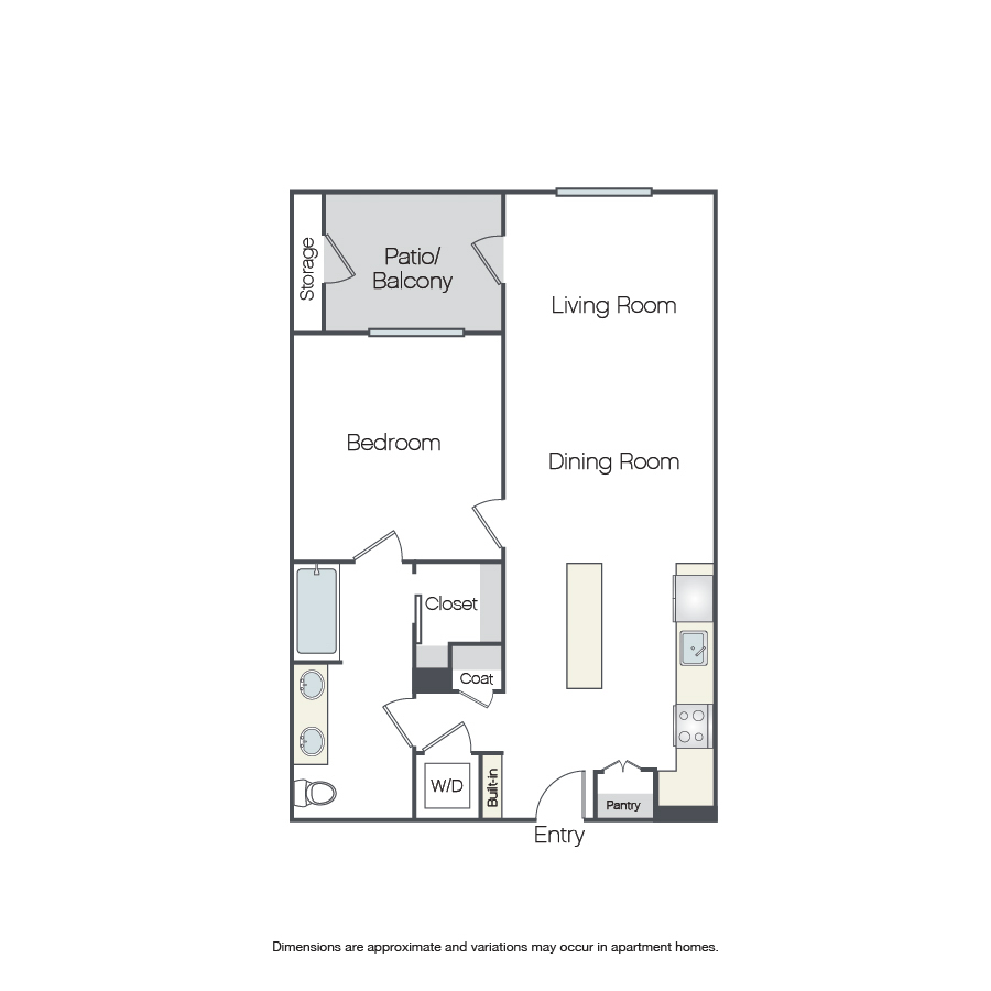 Rendering of the Friendship floor plan with 1 bedroom[s] and 1 bathroom[s] at Griffis Platinum Triangle