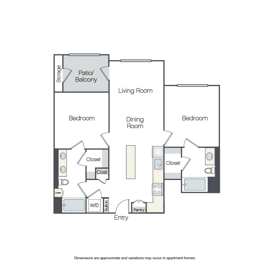 Rendering of the La Palma floor plan with 2 bedroom[s] and 2 bathroom[s] at Griffis Platinum Triangle