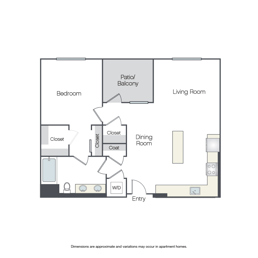 Rendering of the Juarez floor plan with 1 bedroom[s] and 1 bathroom[s] at Griffis Platinum Triangle