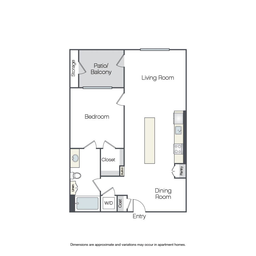 Rendering of the Jacaranda floor plan with 1 bedroom[s] and 1 bathroom[s] at Griffis Platinum Triangle