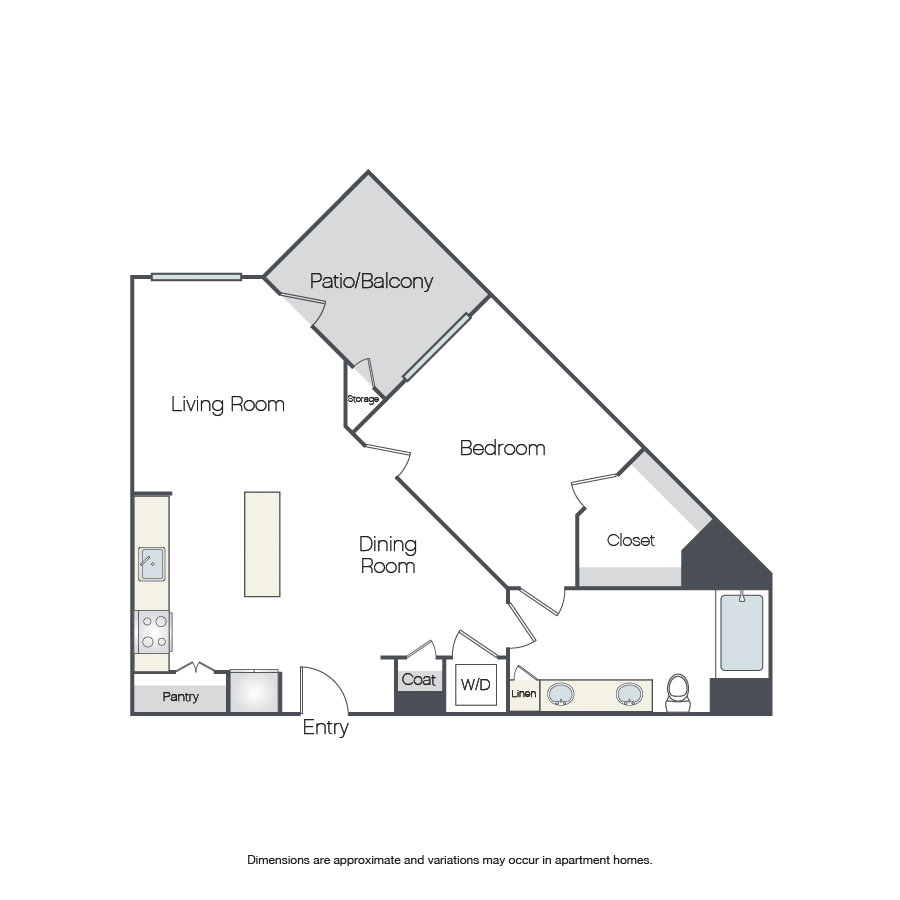 Rendering of the Citrus floor plan with 1 bedroom[s] and 1 bathroom[s] at Griffis Platinum Triangle
