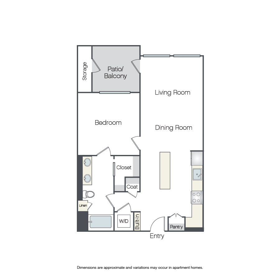 Rendering of the Boysen floor plan with 1 bedroom[s] and 1 bathroom[s] at Griffis Platinum Triangle