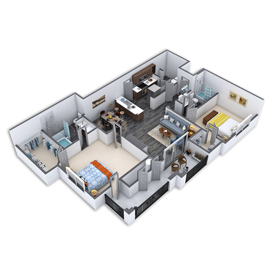 Rendering of the Superior - Platinum floor plan with 2 bedroom[s] and 2 bathroom[s] at Griffis Lakeline Station