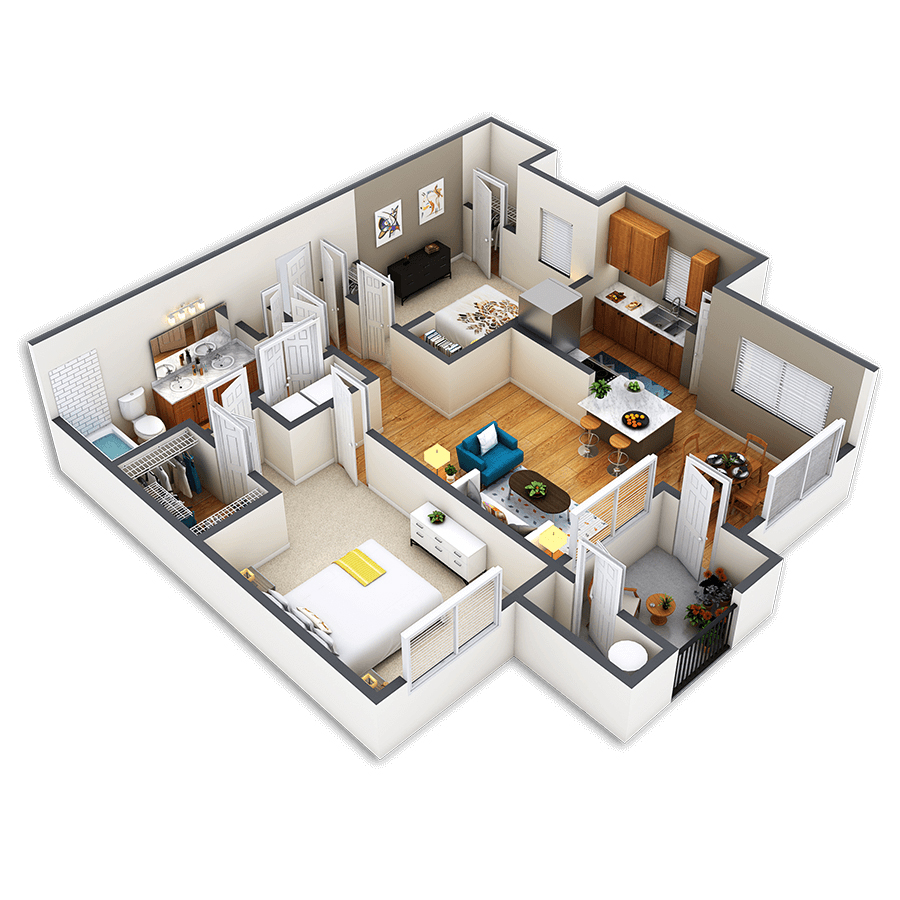 Rendering of the Douglas floor plan with 2 bedroom[s] and 1 bathroom[s] at Griffis Fitzsimons South