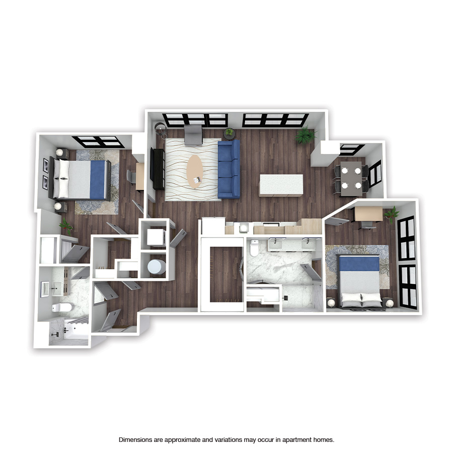 Rendering of the Maplewood floor plan with 2 bedroom[s] and 2 bathroom[s] at Griffis Edgemoor