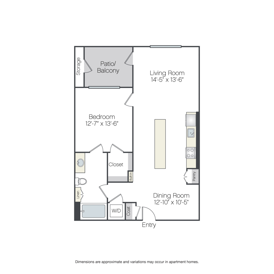 Rendering of the Jacaranda floor plan with 1 bedroom[s] and 1 bathroom[s] at Griffis Platinum Triangle