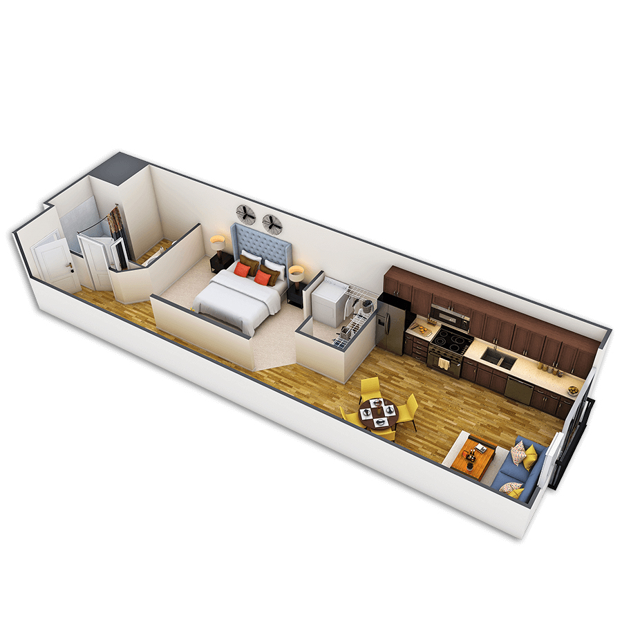 Rendering of the Broadway Platinum floor plan with 1 bedroom[s] and 1 bathroom[s] at Griffis Union Station