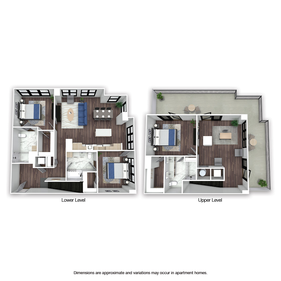 Rendering of the Woodmont floor plan with 3 bedroom[s] and 3 bathroom[s] at Griffis Edgemoor