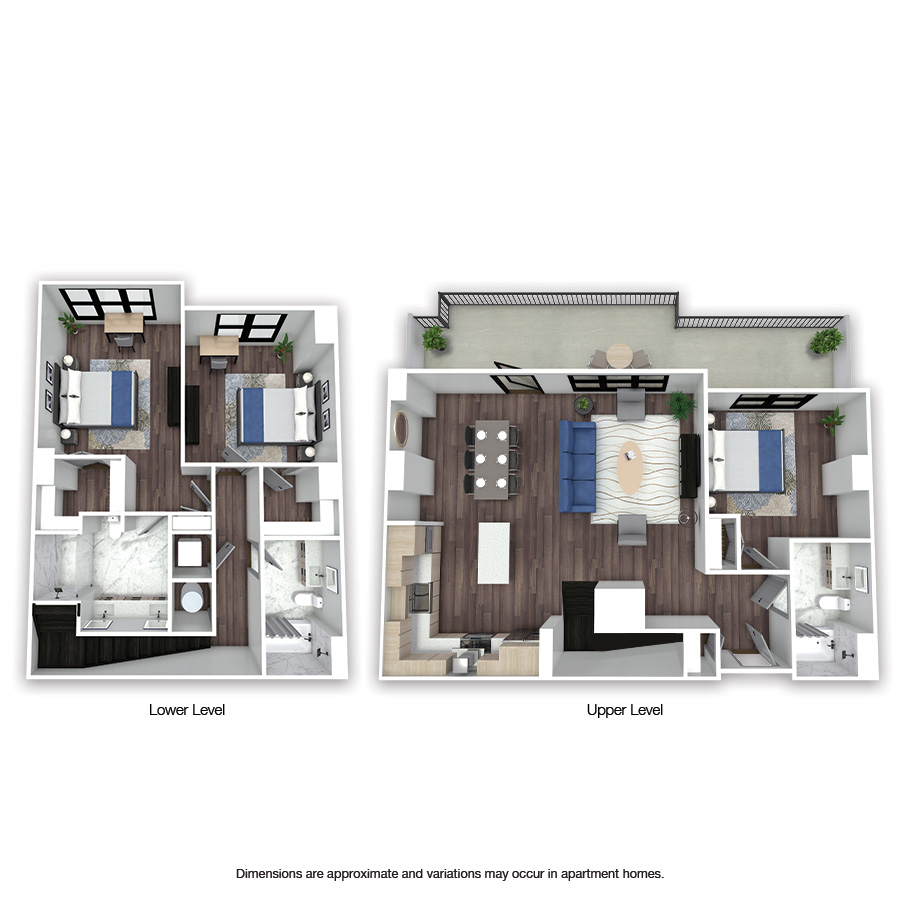 Rendering of the Waverly floor plan with 3 bedroom[s] and 3 bathroom[s] at Griffis Edgemoor
