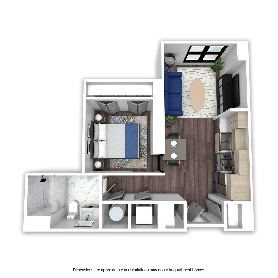 Rendering of the Fairfax Affordable floor plan with 1 bedroom[s] and 1 bathroom[s] at Griffis Edgemoor