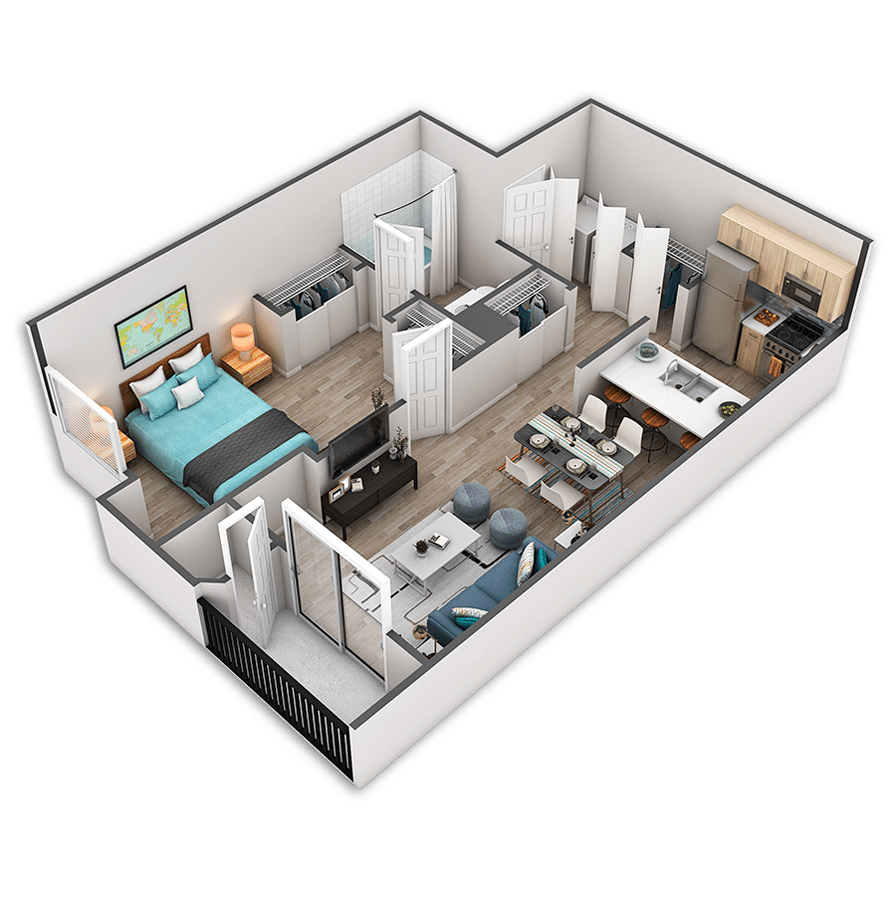 Rendering of the Jefferson Platinum floor plan with 1 bedroom[s] and 1 bathroom[s] at Griffis Belltown