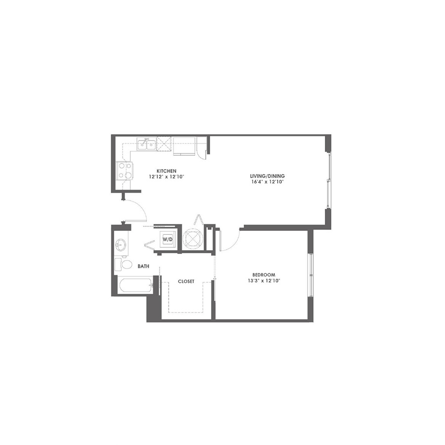 Rendering of the Boynton Platinum floor plan with 1 bedroom[s] and 1 bathroom[s] at Griffis Pompano Beach